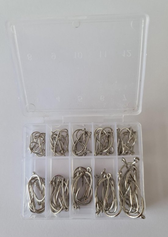Vishaken Set - Vishaakjes assorti - 10 maten - 100-delig - Zilver
