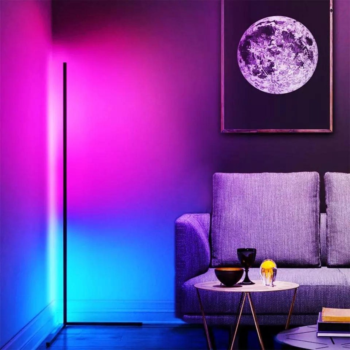 SensaHome - Moderne LED Vloerlamp RGB - LED Lamp - Hoeklamp - RGB Smart Lamp - Afstandsbediening - Zwart