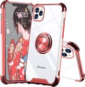 Hoesje Geschikt voor iPhone 12 Pro Max hoesje - Backcover met Ringhouder - Verstevigde hoeken - Transparant/Roze