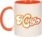2x stuks Koningsdag King met kroontje beker / mok - oranje met wit - 300 ml