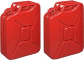 Set van 2x stuks metalen jerrycan 20 liter rood - geschikt voor brandstof - benzine / diesel