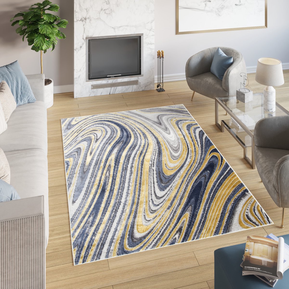 Tapiso Shine Vloerkleed Tapijt Abstract Slaapkamer Geel Maat- 160x220 Grijs Beige 2