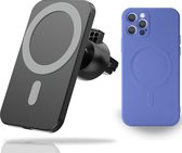 Yonovo® MagSafe Autohouder CombiDeal iPhone 12 PRO Blauw Hoesje - Lader Draadloze Ventilatierooster - Oplader 2 Apple fast snel Charger 15 W - Case - Telefoon Mobiele wallet kaarth