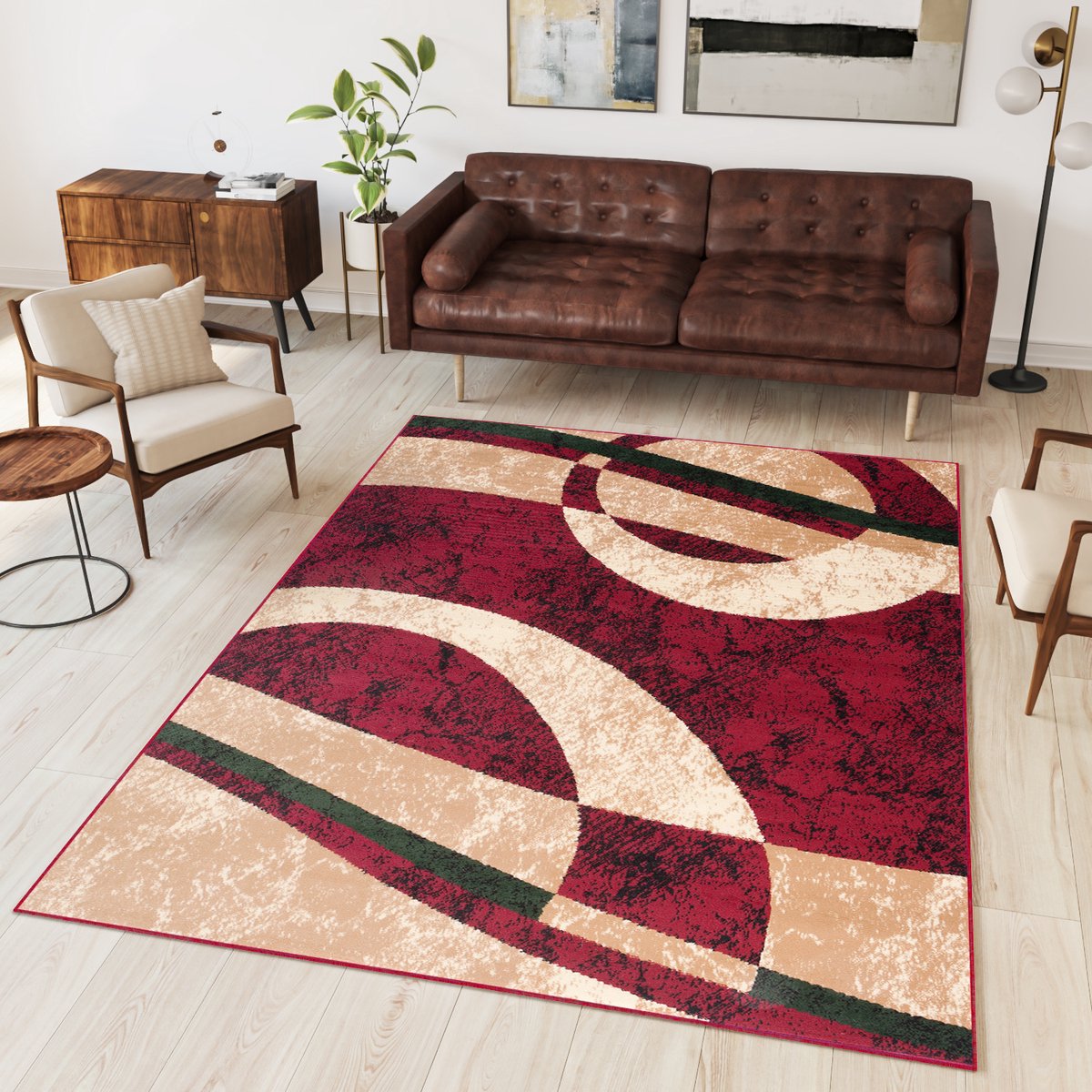 Tapiso Dream Vloerkleed Beige Rood Modern Cirkels Woonkamer Tapijt Maat- 60x100