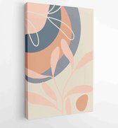 Botanical wall art vector set. Earth tone boho foliage line art drawing with abstract shape 1 - Moderne schilderijen – Vertical – 1881805192 - 80*60 Vertical