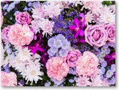 Roze en Paarse Bloemen - 40x30 Canvas Liggend - Natuur - Bloemen