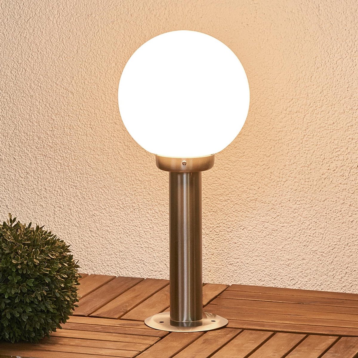 Lindby buitenlamp 1licht roestvrij staal glas H: 45 cm E27 roestvrij staal opaalwit