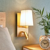 Lindby - Wandlamp - 1licht - stof, metaal - H: 30.8 cm - wit, oud-messing
