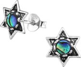 Aramat jewels ® - Geoxideerde zilveren oorbellen ster 925 zilver dames kinderen 9mm x 10mm abalone