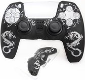 PS5 controller hoes grip Dragon - Zwart Wit- playstation 5 silicone case - Laser engraved