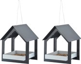 2x Stuks metalen vogelhuisjes/voedertafels hangend antraciet 23 cm - Voerschalen voor tuinvogeltjes