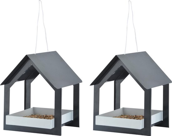 2x Stuks metalen vogelhuisjes/voedertafels hangend antraciet 23 cm -  Voerschalen voor... | bol.com
