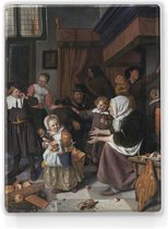 Het Sint-Nicolaasfeest - Jan Havicksz Steen - 19,5 x 26 cm - Niet van echt te onderscheiden schilderijtje op hout - Mooier dan een print op canvas - Laqueprint.