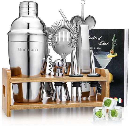 Cocktailshaker Set RVS 5-delig Inclusief 4x Cocktailglazen 410 Ml Met 4x Rvs Rietjes Cocktailshakers