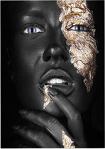 Zwarte vrouw bodypaint met gouden makeup - Foto op Posterpapier - 29.7 x 42 cm (A3)