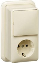 ✅  GIRA opbouw combinatie wisselschakelaar en wandcontactdoos met randaarde Wit (creme) ✅ PROLEDPARTNERS®