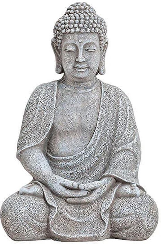 Boeddha zittend - Meditatiehouding - Lichtgrijs - Kunststof - 20x17x30cm