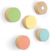 Kleurrijke koelkastmagneten Timber Round 5 stuks Trendform, geschikt voor koelkast of ander metalen oppervlak, koelkastmagneet, koelkastmagneetjes, houten magneten, houten magneetjes, ronde magneten.