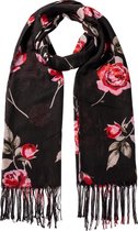 Nouka sjaal zwart met rode bloemen