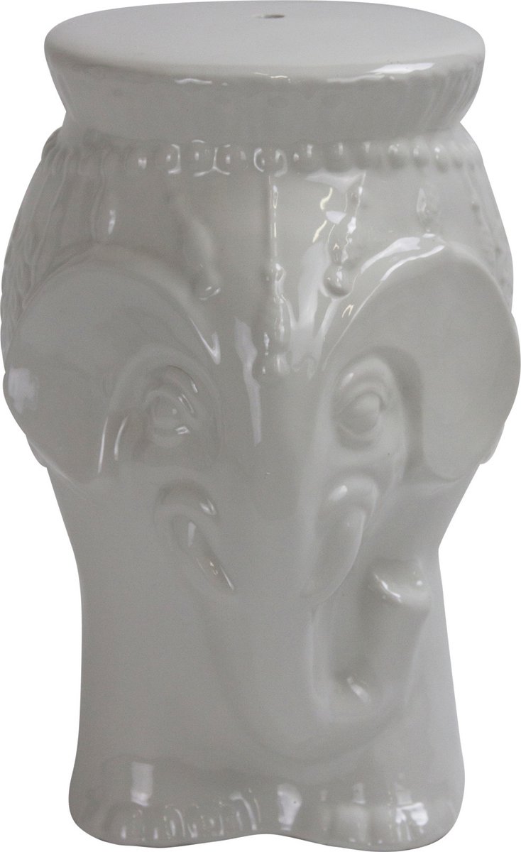 Fine Asianliving Keramische Kruk Olifant Wit Handgemaakt D33xH46cm Keramiek Bijzettafel Porselein Stoel Tuinkruk