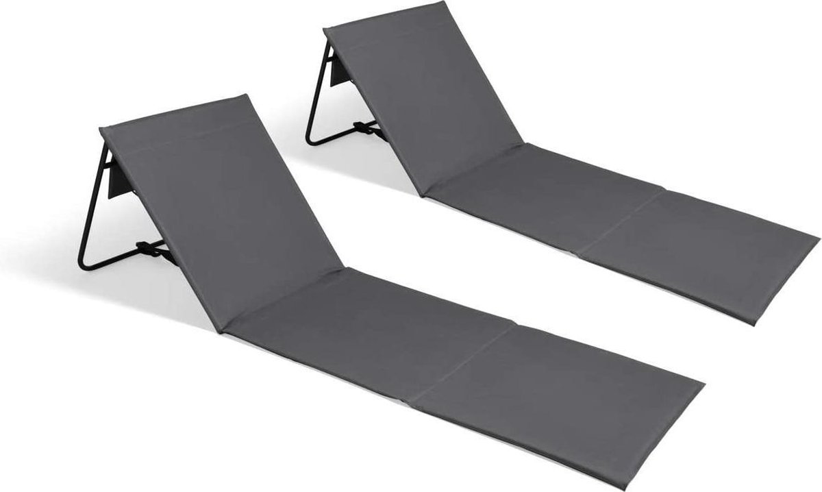 Set van 2 strandmatten met verstelbare rugleuning - Gevuld met comfortschuim, ultralicht en opvouwbaar om ruimte te besparen – grijs