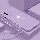 Rechte rand esdoornblad patroon TPU beschermhoes met draagriem voor iPhone 12 mini (gras paars)