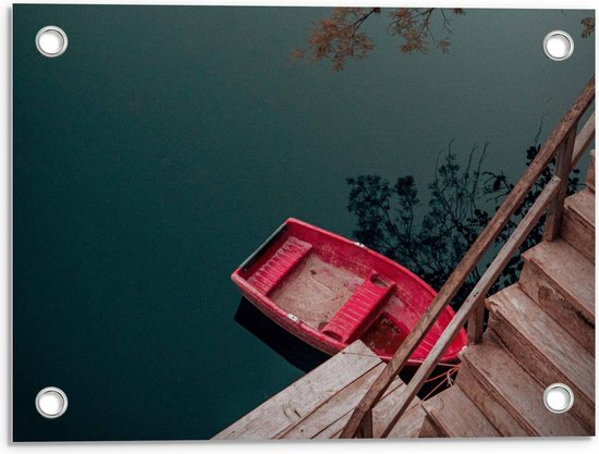 Tuinposter – Roze Boot in het Water - 40x30cm Foto op Tuinposter  (wanddecoratie voor buiten en binnen)