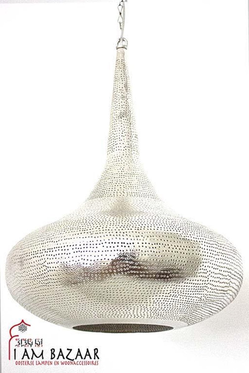 Arabische hanglamp Hat met gaatjes - Zilver - Modern - Handgemaakt - Authentiek - Egyptische - Oosterse Lampen - Afmeting 50 cm hoog
