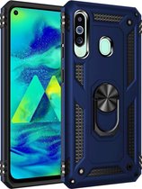 Samsung Galaxy A60/M40 Stevige Magnetische Anti shock ring back cover case- schokbestendig-TPU met stand – Blauw