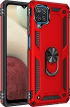 Samsung Galaxy A12 5G Stevige Magnetische Anti shock ring back cover case- schokbestendig-TPU met stand – Rood