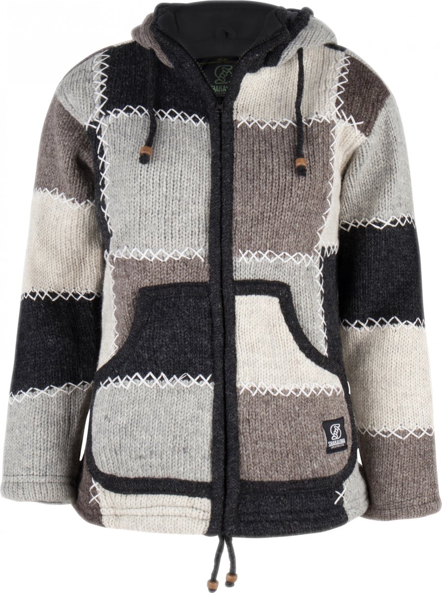 Gebreid Wollen Dames Vest van Schapenwol met Polyester Fleece voering en vaste capuchon met binnenkraag - SHAKALOHA - W Patch NH XXL