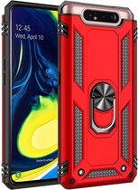 Samsung Galaxy A80/A90 Stevige Magnetische Anti shock ring back cover case- schokbestendig-TPU met stand  + gratis protector– Rood