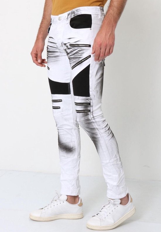 Witte Biker Jeans - Slim Fit Heren Broek - 3025-1 | bol.com