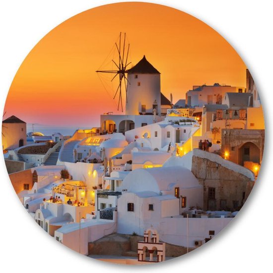 Oia au coucher du soleil, Santorin Grèce - Cercle mural Forex 70cm | Cercle mural pour l'intérieur - Besteposter