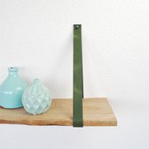 Leren plankdragers leger groen – 2,5 cm breed – Echt leer –  Set van 2 stuks - Handmade in Holland - 18 kleuren!