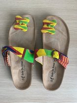 African print cork slippers -Flower Toe Yellow & Green