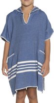 Kinder Strandponcho Hamam Royal Blue - 10-11 jaar - - jongens/meisjes/unisex pasvorm - poncho handdoek voor kinderen met capuchon - zwemponcho - badcape - badponcho