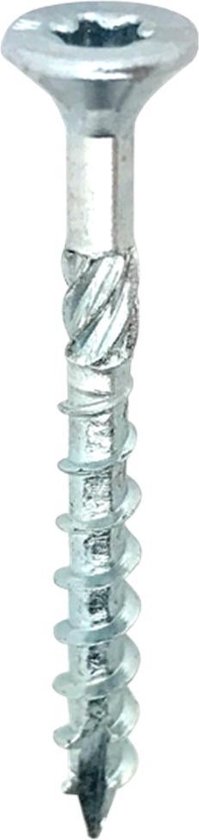 Zilverkleurige schroef met torx-aandrijving en grof schroefdraad.
