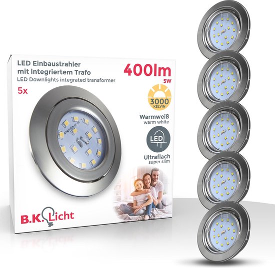B.K.Licht - Inbouwspots - LED - 5 stuk - voor binnen - kantelbaar - ronde - spotjes inbouw - IP23 - Ø8.6cm - 3.000K - 400Lm - 5W