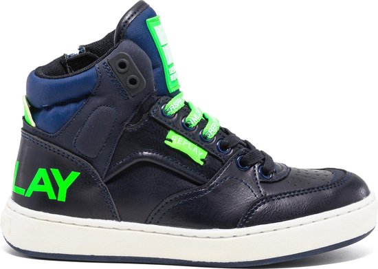 Replay Wall Hoge sneakers - Leren Sneaker - Jongens - Blauw - Maat 34 |  bol.com
