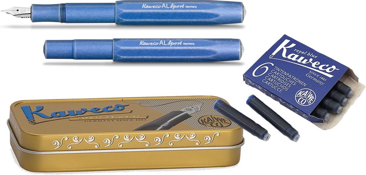 Kaweco AL Sport Stone Washed Blue 1 Vulpen in blikje met doosje vullingen - Breed