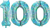 De Ballonnenkoning - Folieballon Cijfer 100 Galactic Aqua - 86 cm