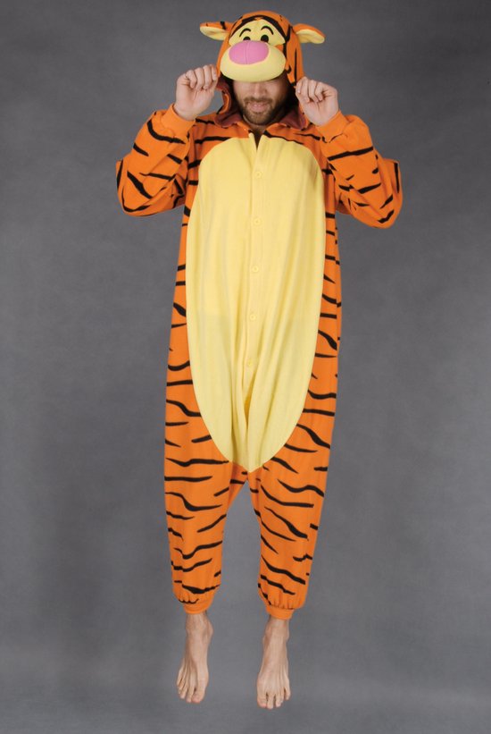 KIMU Onesie Tijger Pak 2.0 Oranje Kostuum - Maat 146-152 - Tijgertje Tijgerpakje Pyjama Kinder Pakje - Panter Luipaard Jongen Meisje Halloween