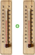 2x Buitenthermometer XL - Hout - Thermometer - Temperatuurmeter - Tuin - Muurthermometer - Binnen en buiten - Draadloos - Min/Max - Kozijnthermometer