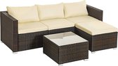 Your Home - Loungebank Set met Tafel - 5-delig Tuinmeubel - Met glazen blad - Met kussens - Tuinbank - Bruin-beige