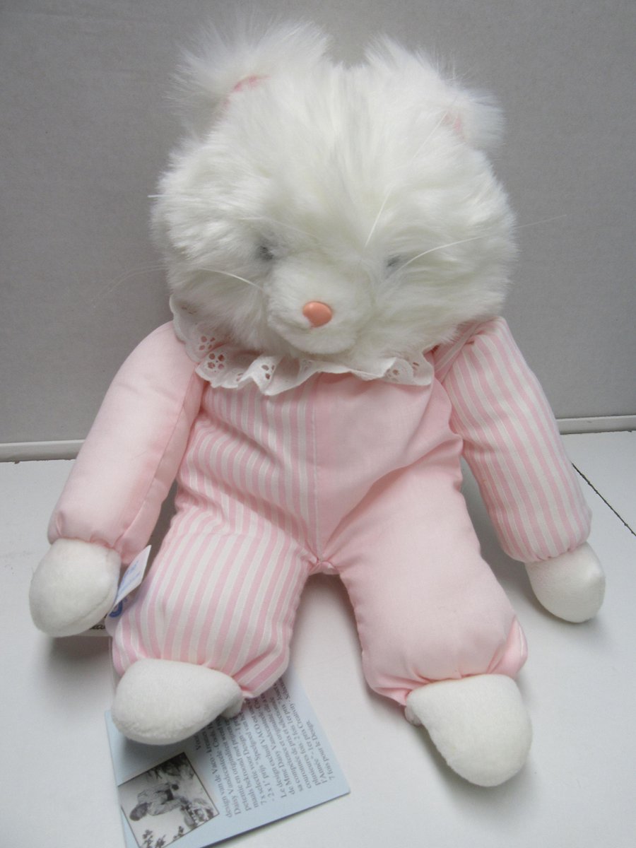 vaco , knuffel , kat , pluche met stof , wit rose