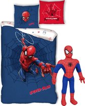 Marvel Spider-Man Dekbedovertrek- Eenpersoons 140 x 200 cm- 100% Katoen- Jongens meisjes dekbed- incl. pluche Spider-man pop, 34 cm