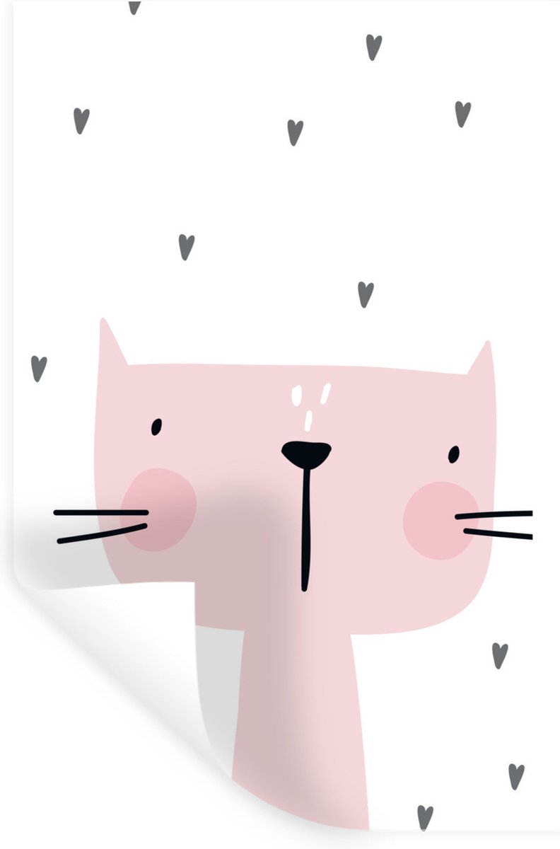 Muurstickers - Sticker Folie - Kat - Roze - Hartjes - Illustratie - Kind - Kinderen - 40x6