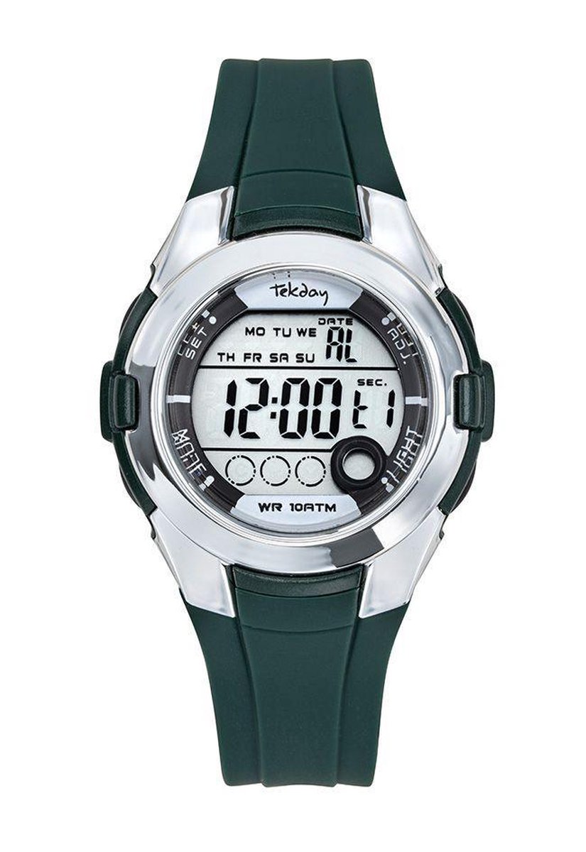 Tekday 654735 digitaal horloge 38 mm 100 meter groen- zilverkleurig