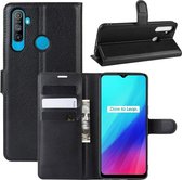 Voor OPPO Realme C3 (3 camera's) Litchi Texture Horizontal Flip beschermhoes met houder & kaartsleuven & portemonnee (zwart)